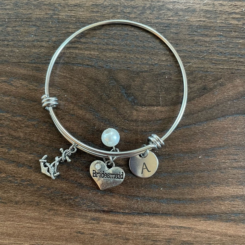 Silver Charm Bracelet with Heart and Initial